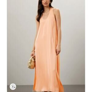 Rosetta Getty Peach Slip Maxi Dress Size 10 A-line Satin Vacation Designer $330